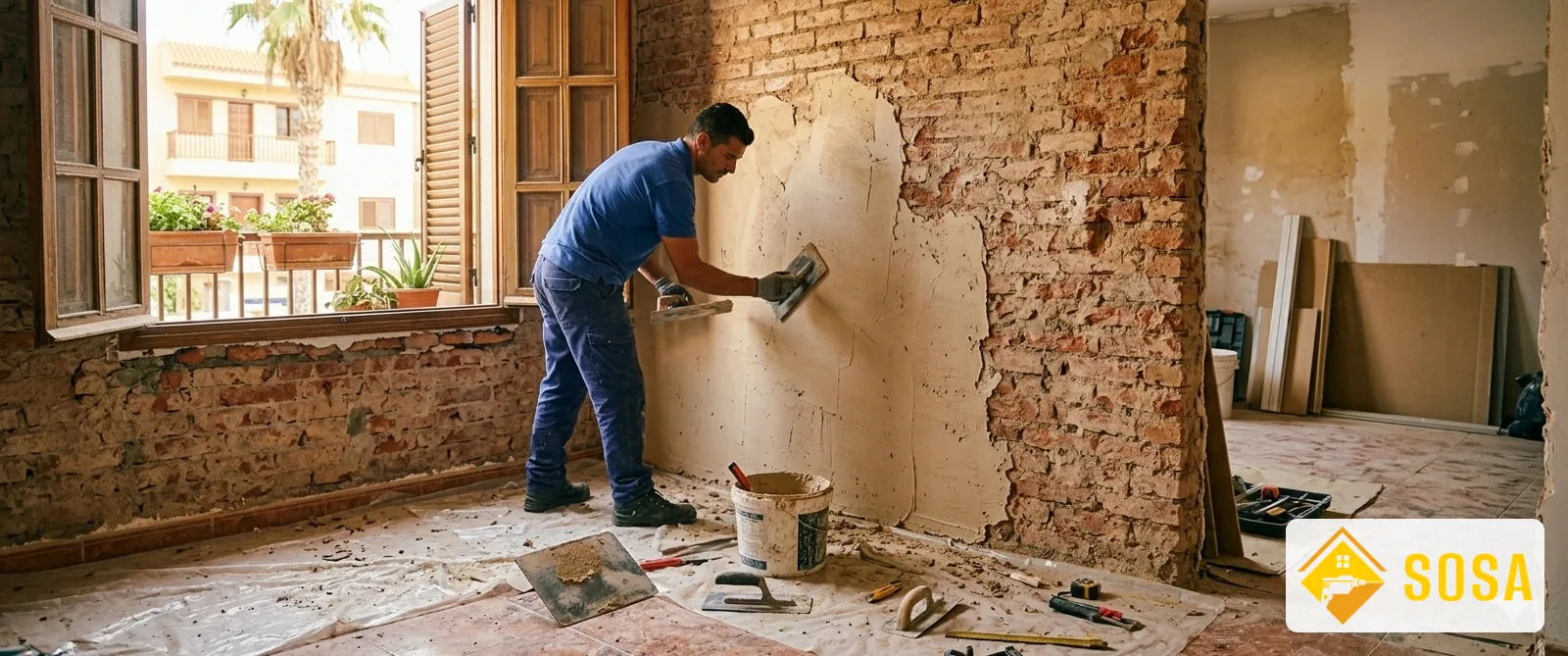 Trabajos de albañilería durante una reforma integral en Gran Canaria