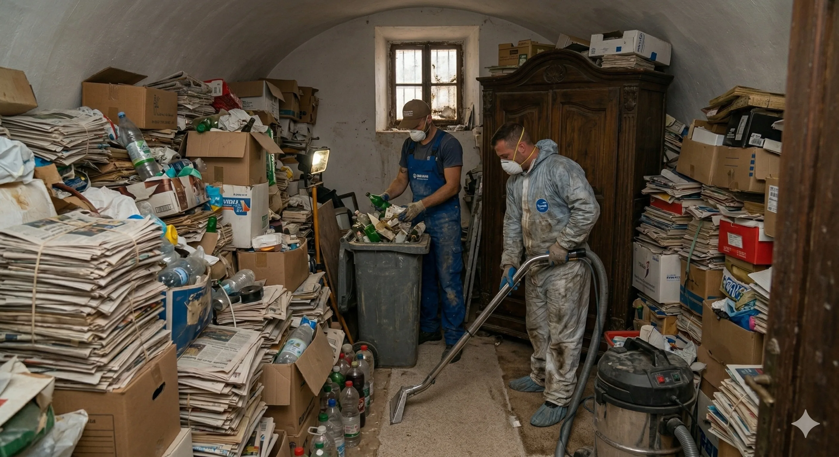 Equipo con protección realizando limpieza profesional por síndrome de Diógenes en vivienda de Gáldar