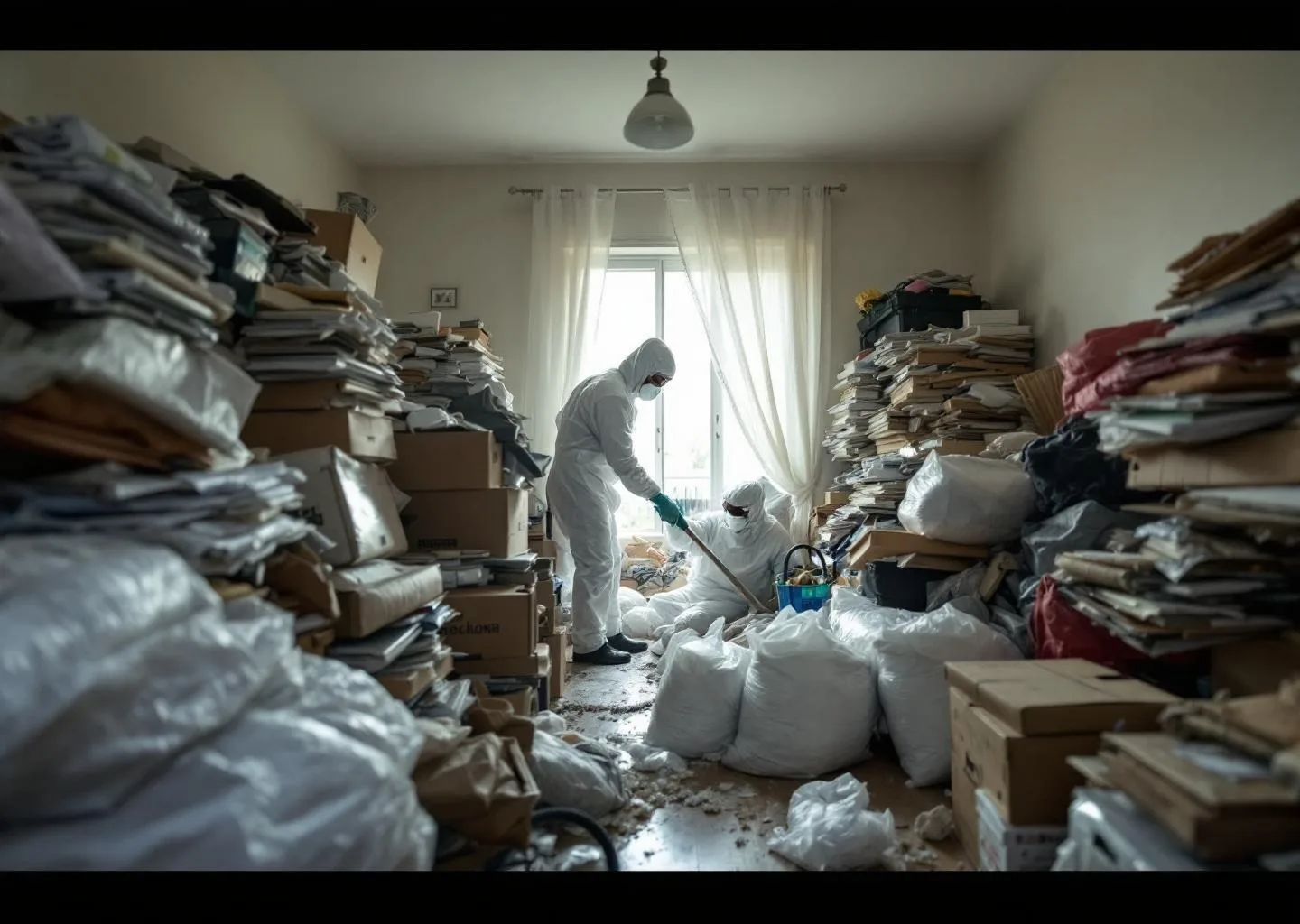 Equipo con protección realizando limpieza profesional por síndrome de Diógenes en vivienda de Ingenio