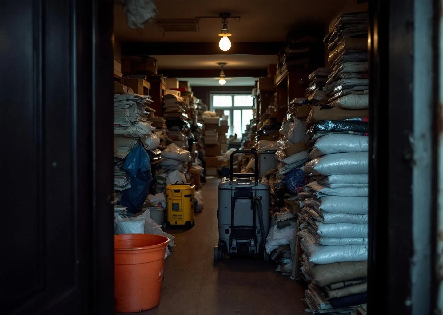 Equipo profesional con protección realizando limpieza por síndrome de Diógenes en vivienda de Valleseco