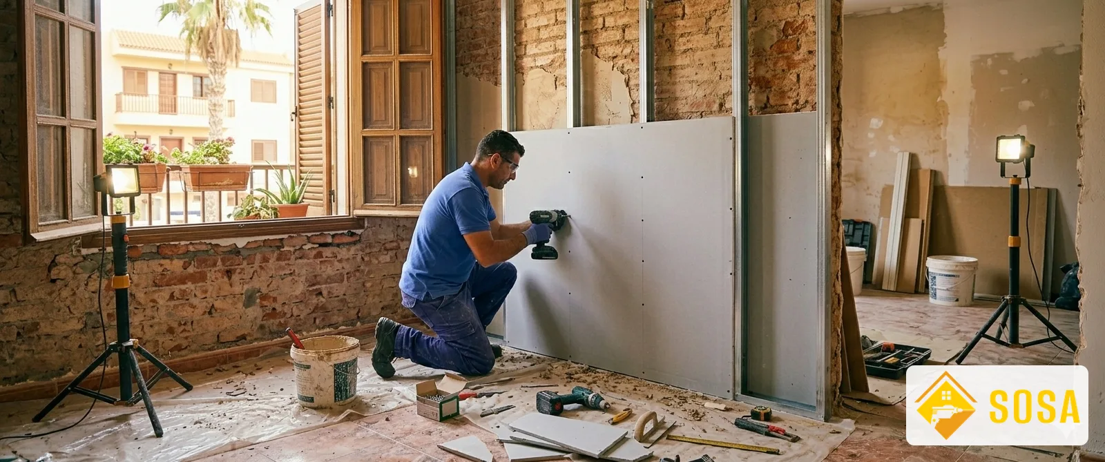 Instalación de tabiques de pladur en reforma de vivienda en Gran Canaria